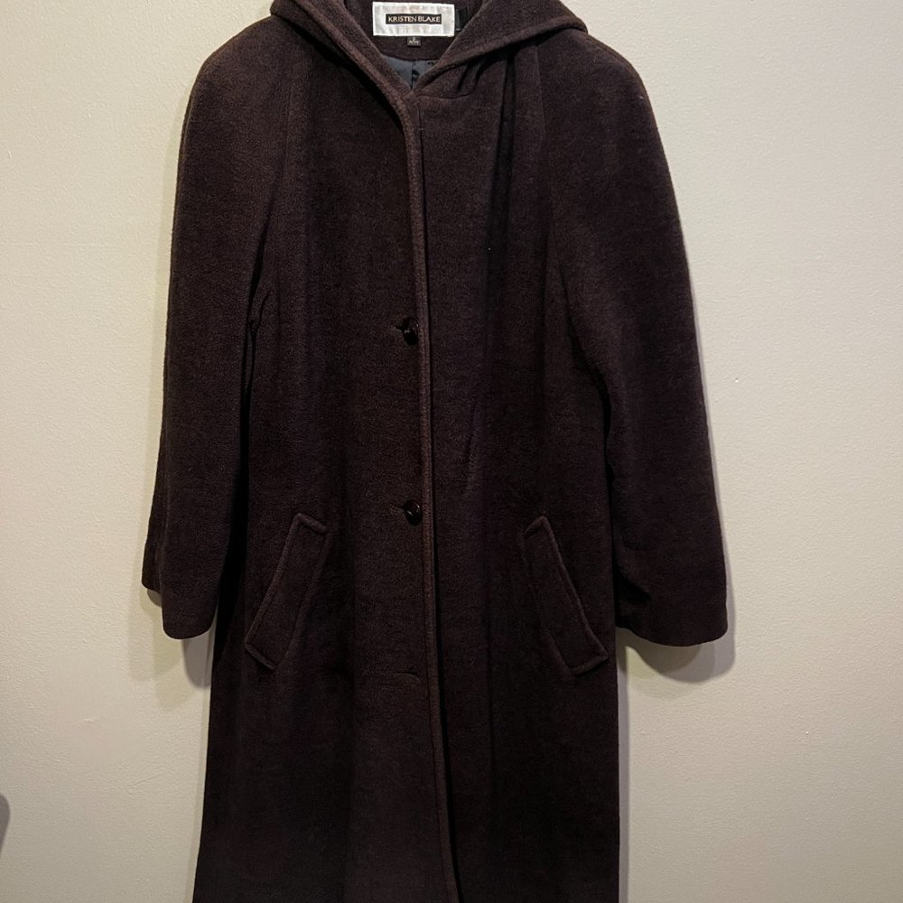 Kristen Blake Women’s Brown Full Length Coat with Hood, Button closure, Lined SP
